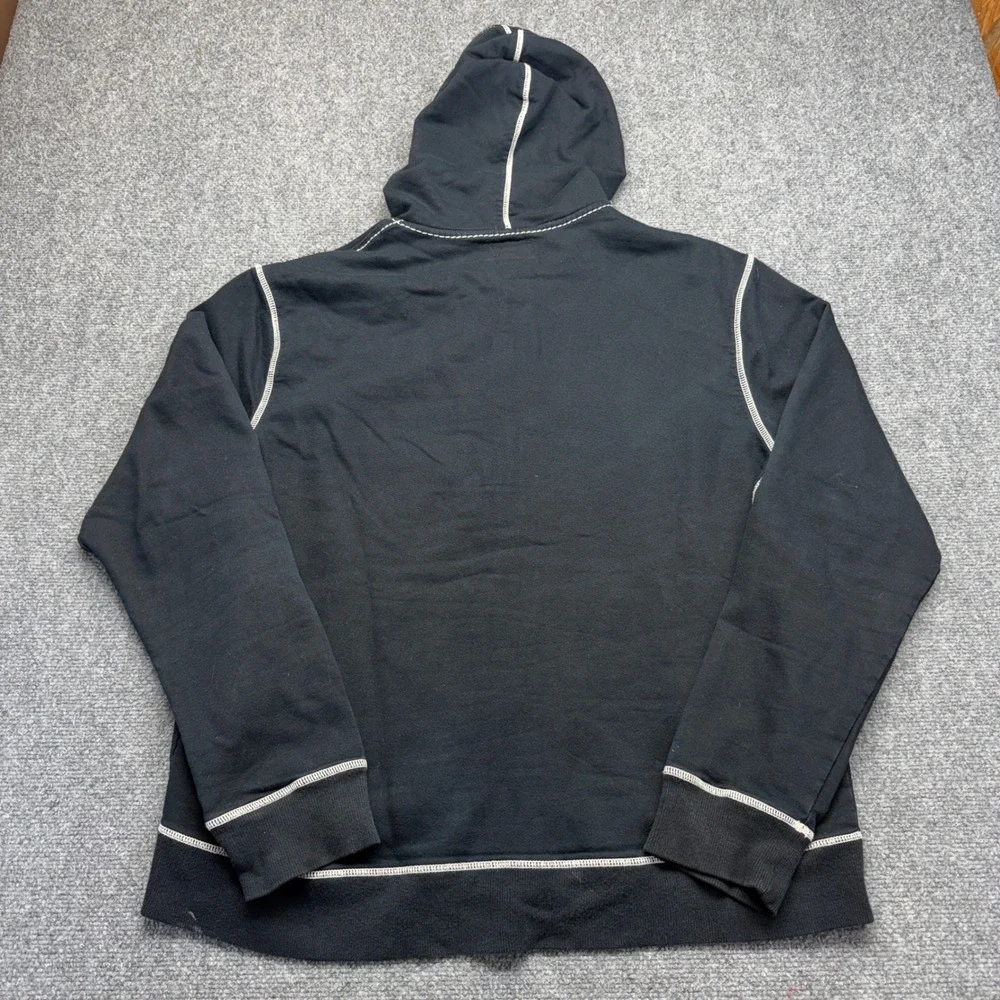 Y2K True Religion Mens 3XL Black Contrast Stitch Zip Up Hoodie Horseshoe Logo